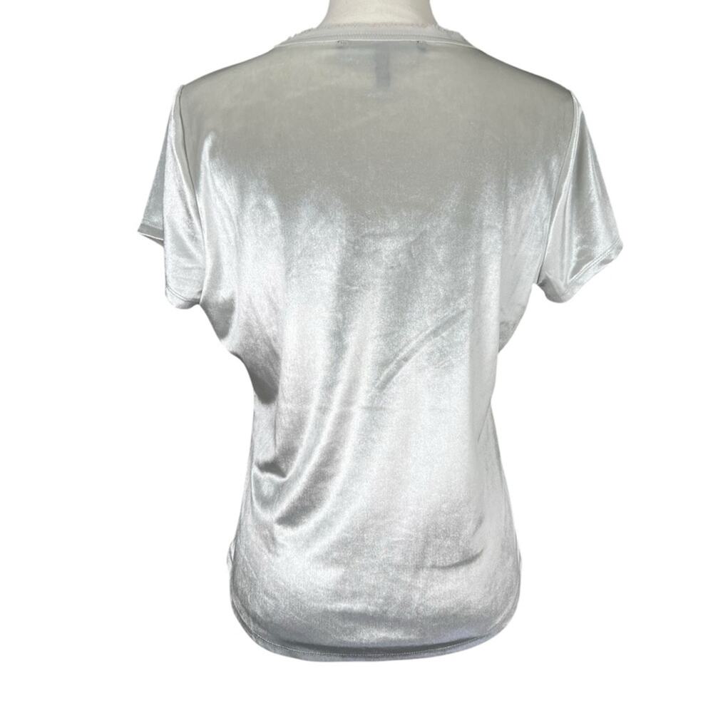 White House Black Market WHBM Women’s Silver Velvet Shirt Blouse Size Small - Picture 3 of 8